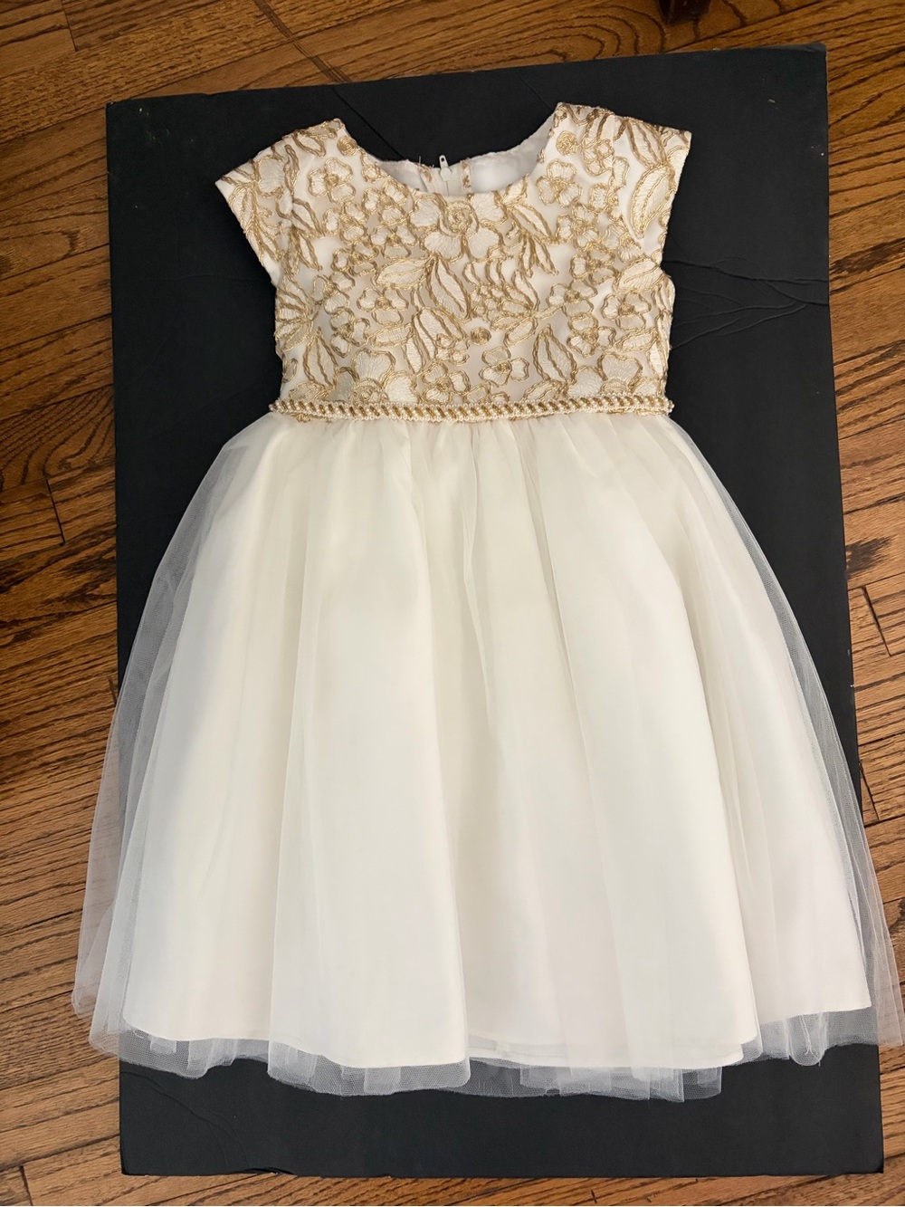 Sweet Kids White and Gold Lace Tulle Girls Formal Dress 4T